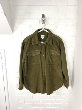 Kensie Green Ribbed Corduroy Button Down Shirt Shacket Size M